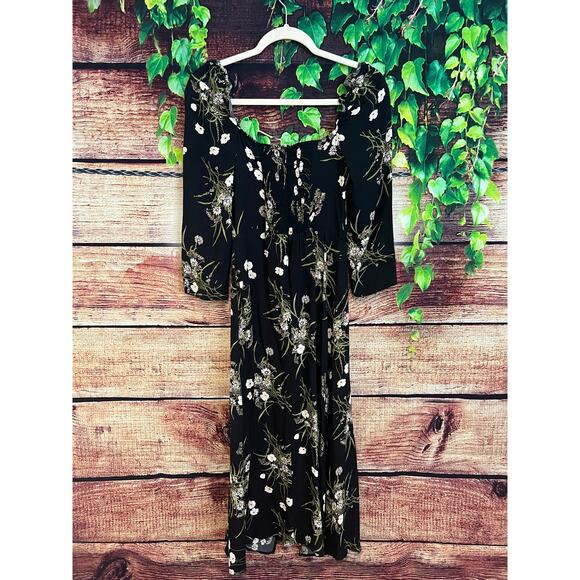 Reformation Fairway Floral Print Crepe Midi Dress Black Floral Flowers Sz 4 NWOT - Picture 7 of 8